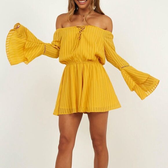 SHOWPO. CUPIDS ARROW PLAYSUIT IN MUSTARD | size 6 - Picture 2 of 11